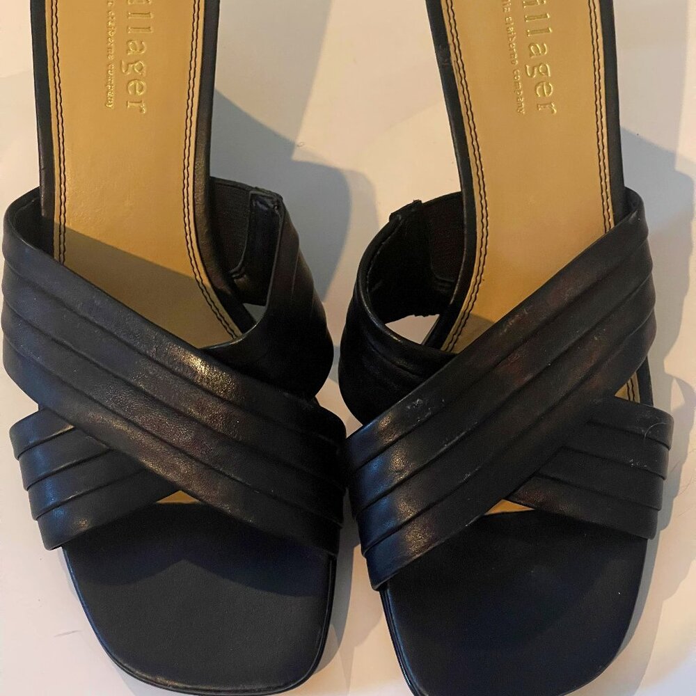Brand New black leather heeled sandals by Villager a Liz Claiborne Co,  Size 6.5
